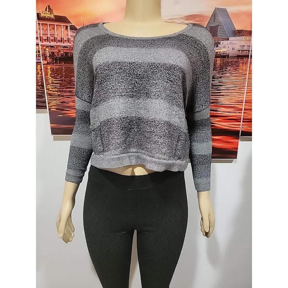 Theory Womens Striped Aprily Lustrous Size S Cropped Sweater  Gray Wool #4